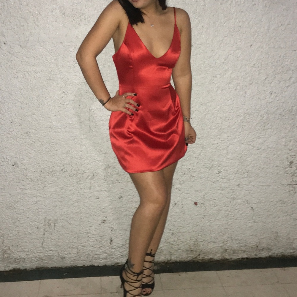 Red satin dress